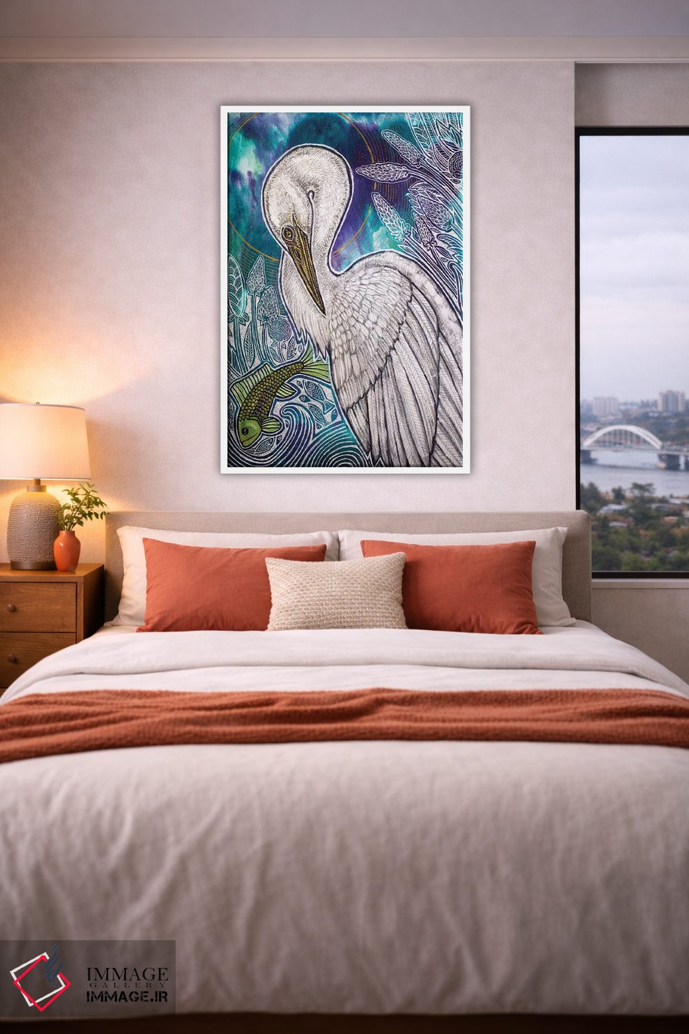 تابلو دکوراتیو حواصیل سفید بزرگ اثر لینت شلی - D2W