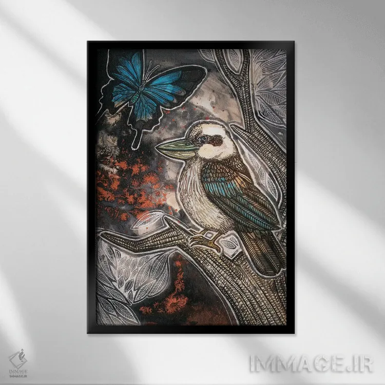 تابلو دکوراتیو گریه کن، کوکابورا اثر لینت شلی - نمای قابدار مشکی