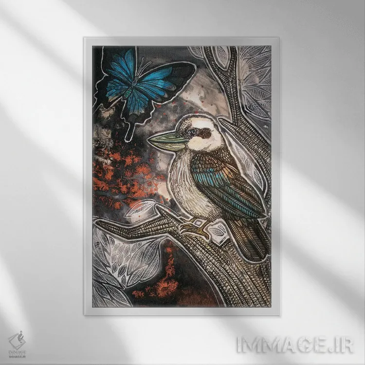 تابلو دکوراتیو گریه کن، کوکابورا اثر لینت شلی - نمای قابدار سفید