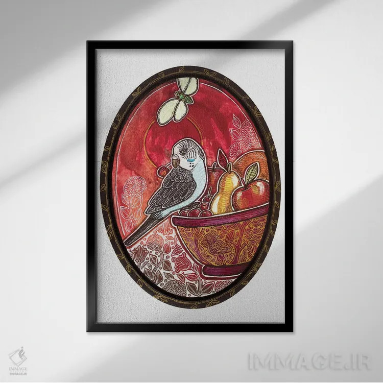 تابلو دکوراتیو چیدن گیلاس اثر لینت شلی - نمای قابدار مشکی