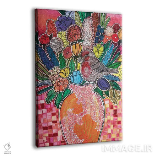 تابلو دکوراتیو فنچ گل سرخ شکوفا اثر لینت شلی - نمای پرسپکتیو محصول