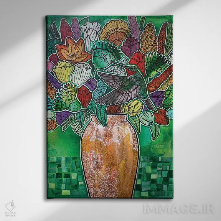 تابلو دکوراتیو دسته گل روبی اثر لینت شلی - نمای روبهرو روی دیوار