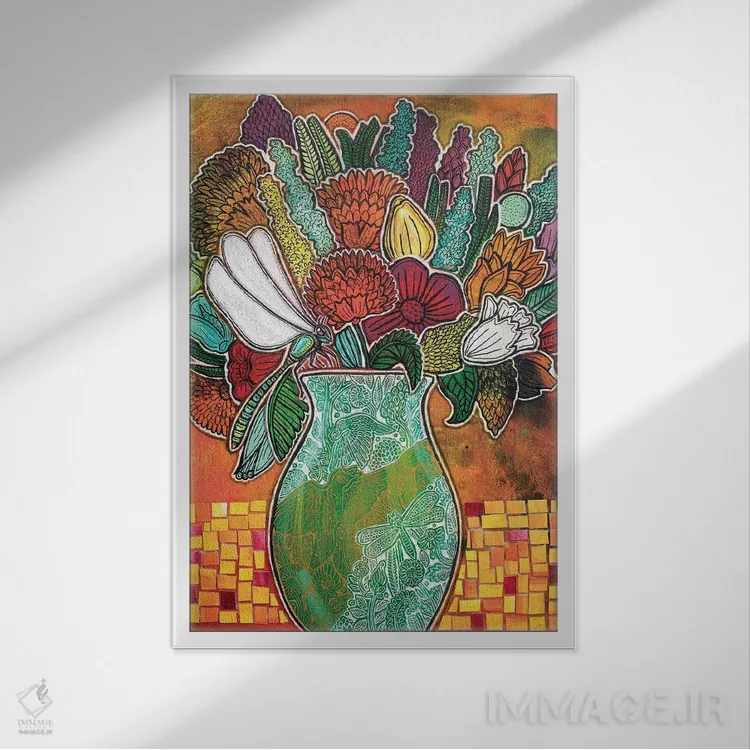 تابلو دکوراتیو سنجدک شکوفا اثر لینت شلی - نمای قابدار سفید