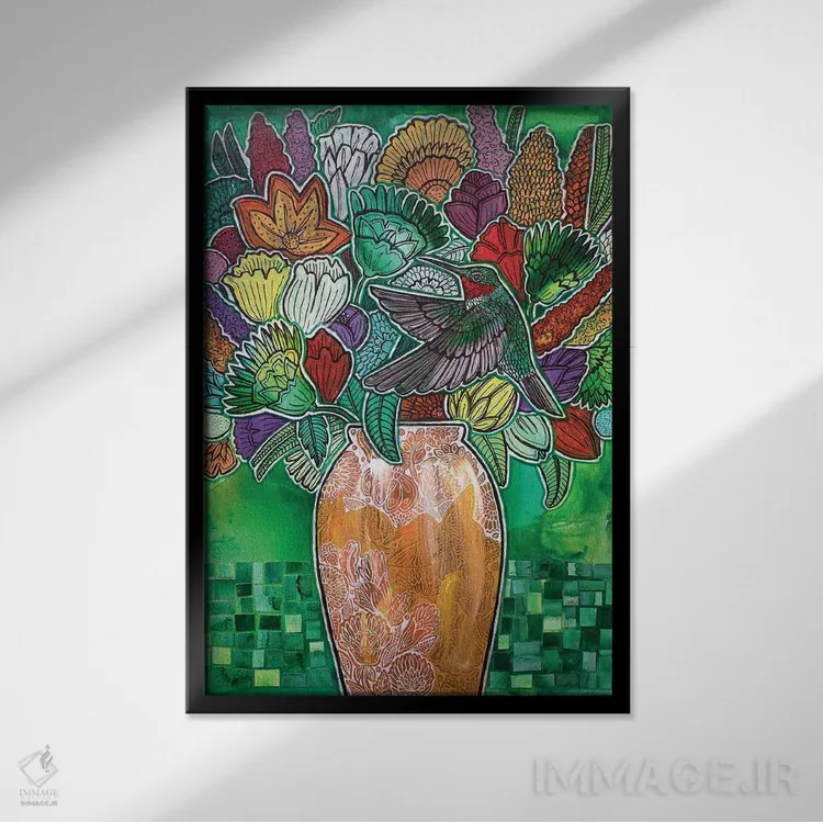 تابلو دکوراتیو دسته گل روبی اثر لینت شلی - نمای قابدار مشکی