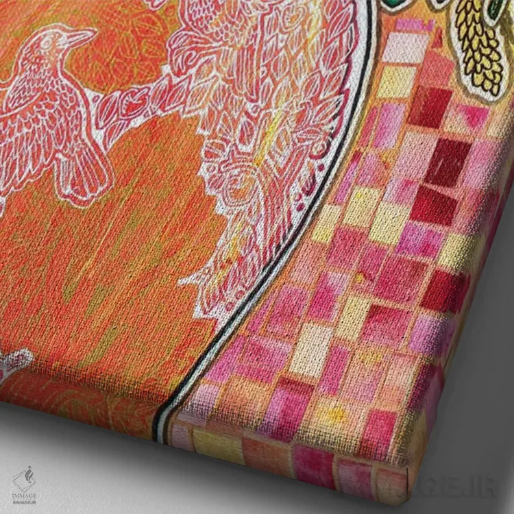 تابلو دکوراتیو فنچ گل سرخ شکوفا اثر لینت شلی - نمای نزدیک بافت بوم