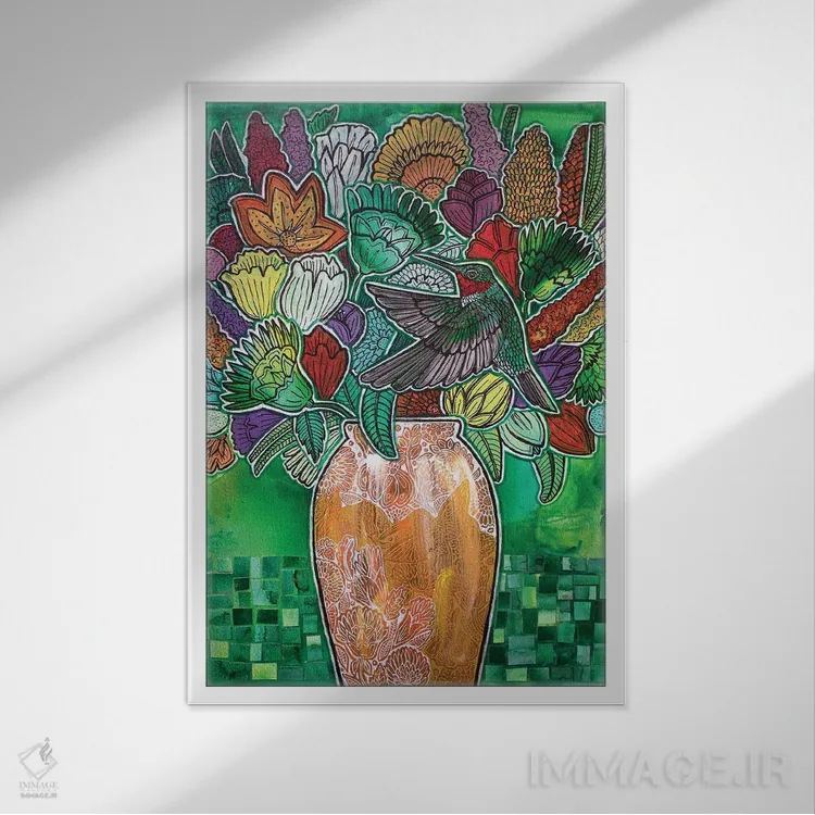 تابلو دکوراتیو دسته گل روبی اثر لینت شلی - نمای قابدار سفید