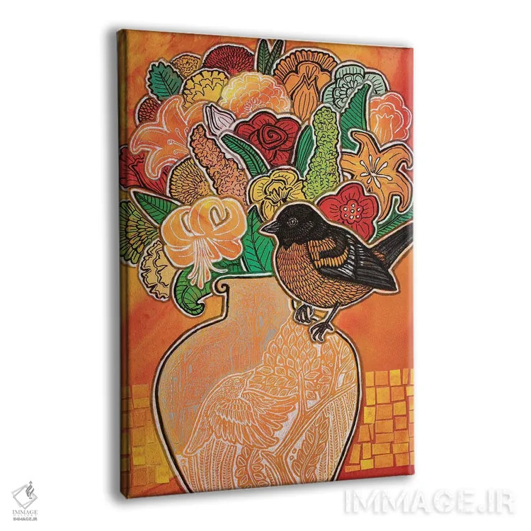 تابلو دکوراتیو بلبل شکوفه زن اثر لینت شلی - نمای پرسپکتیو محصول