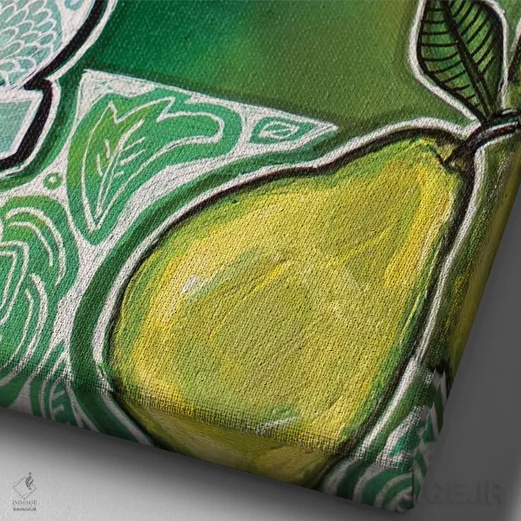 تابلو دکوراتیو سسک با گلابی های سبز اثر لینت شلی - نمای نزدیک بافت بوم