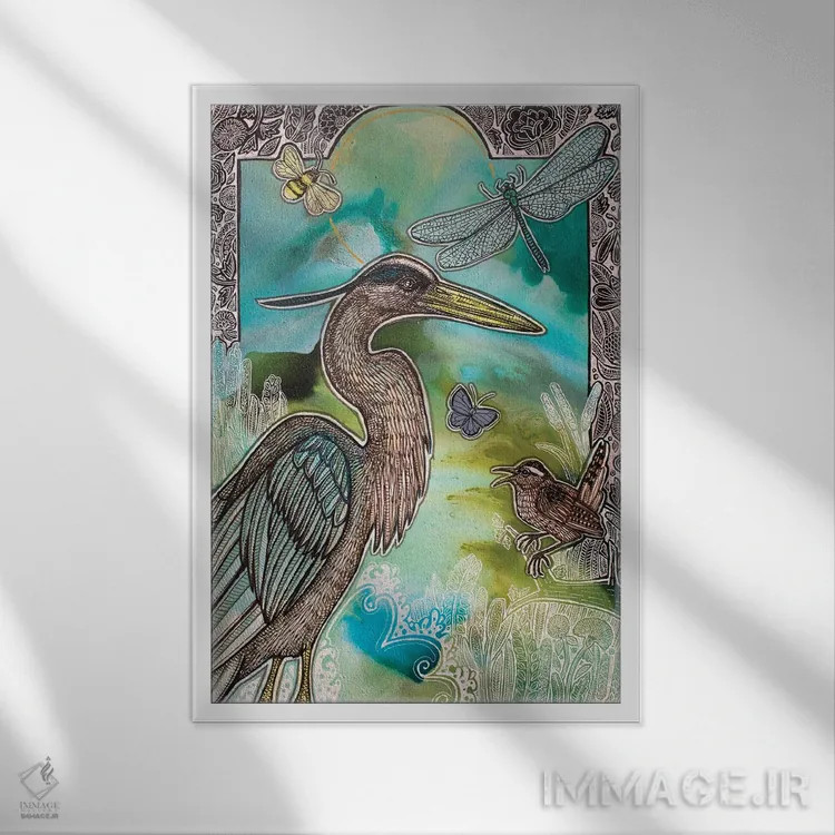 تابلو دکوراتیو در دل سبزه زار وحشی ۱ اثر لینت شلی - نمای قابدار سفید