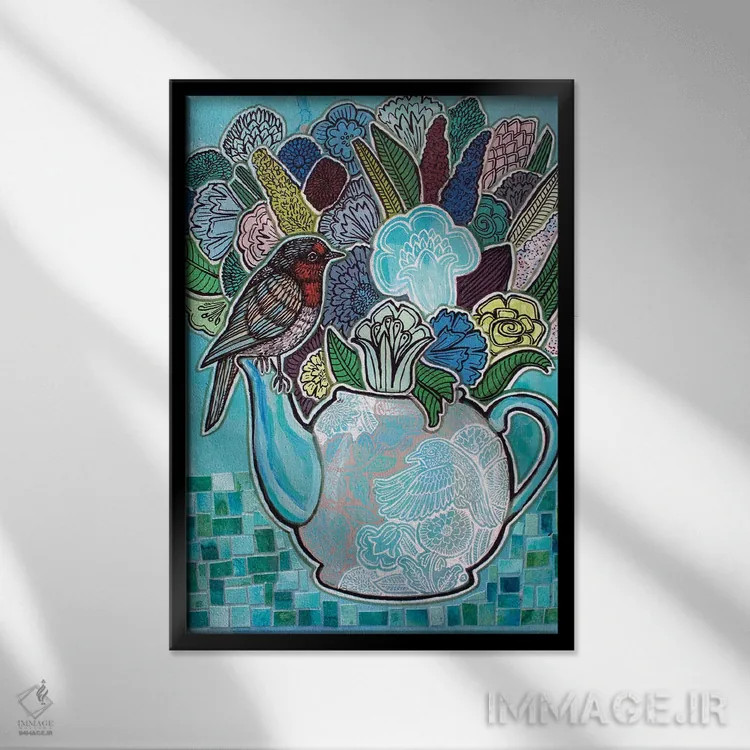تابلو دکوراتیو چای عصرانه برای رابین اثر لینت شلی - نمای قابدار مشکی