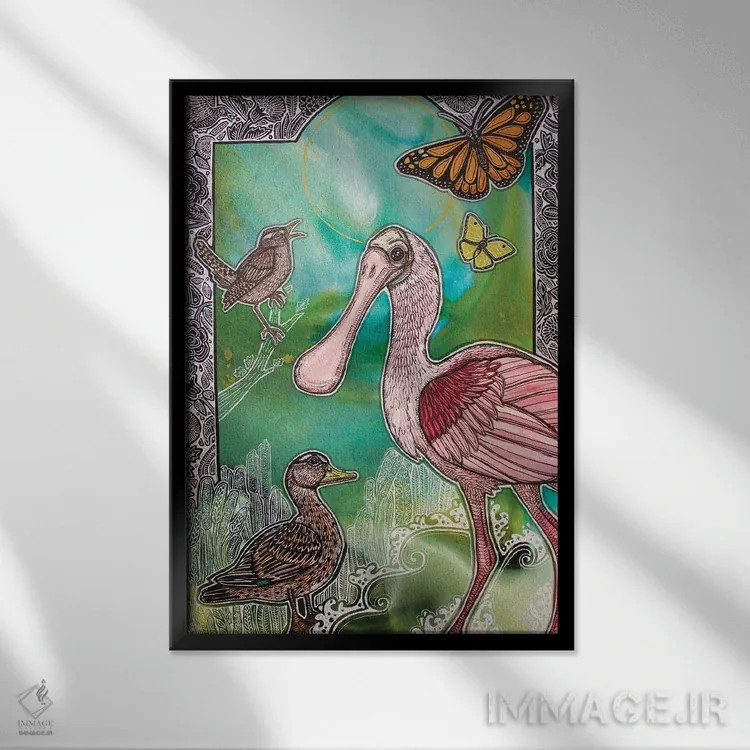 تابلو دکوراتیو در دل سبزه زار وحشی ۲ اثر لینت شلی - نمای قابدار مشکی