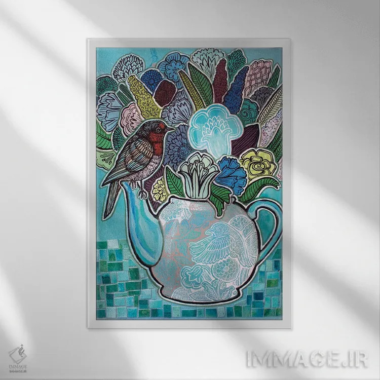 تابلو دکوراتیو چای عصرانه برای رابین اثر لینت شلی - نمای قابدار سفید