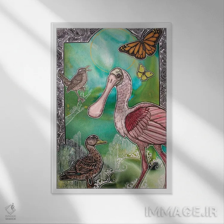 تابلو دکوراتیو در دل سبزه زار وحشی ۲ اثر لینت شلی - نمای قابدار سفید