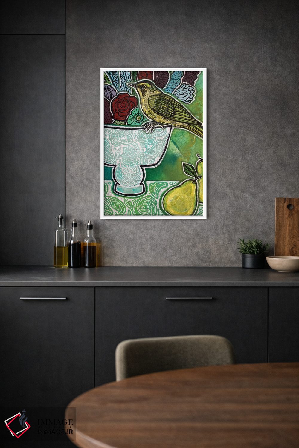 تابلو دکوراتیو سسک با گلابی های سبز اثر لینت شلی - D1W