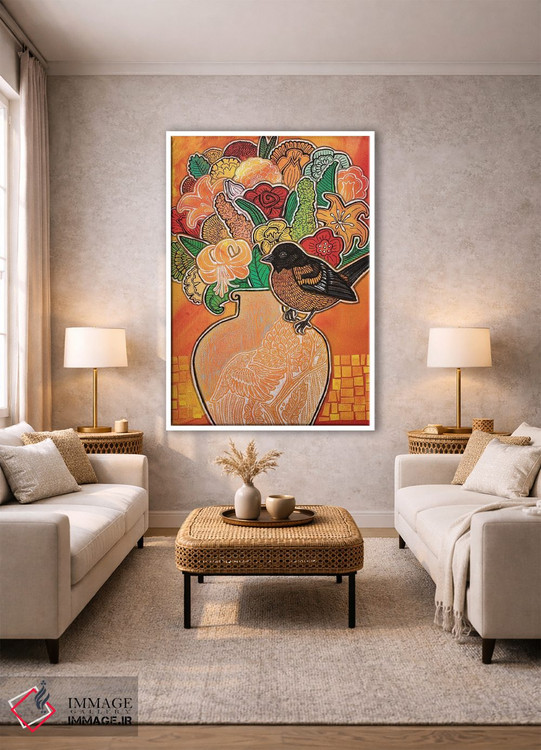 تابلو دکوراتیو بلبل شکوفه زن اثر لینت شلی - D1W