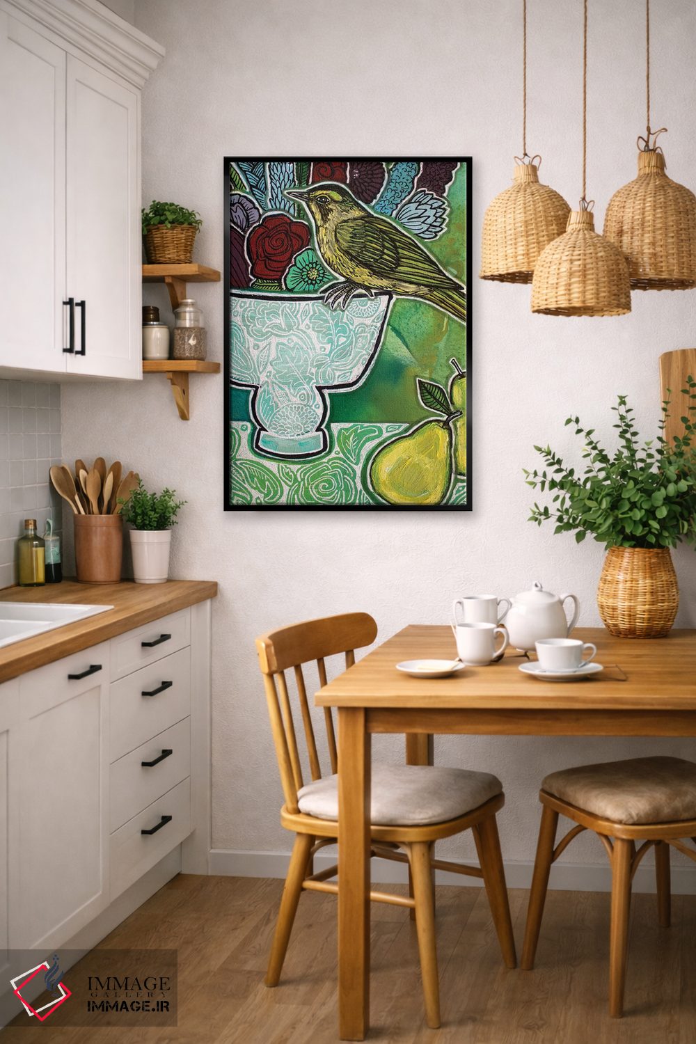 تابلو دکوراتیو سسک با گلابی های سبز اثر لینت شلی - D6B