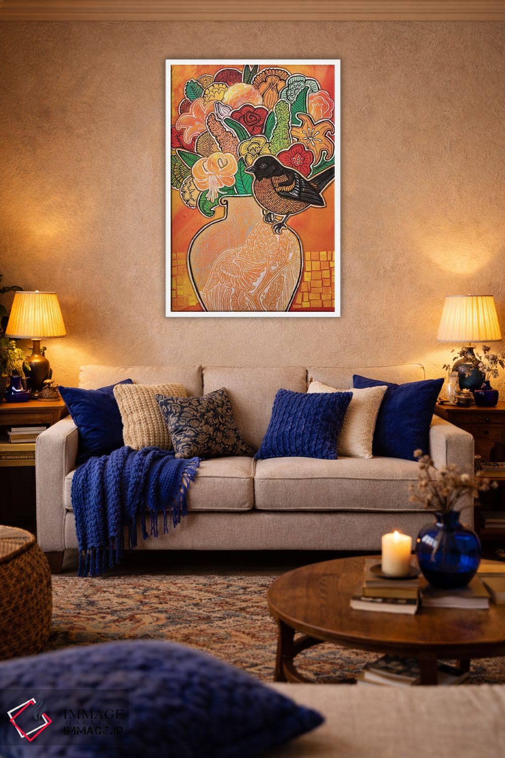 تابلو دکوراتیو بلبل شکوفه زن اثر لینت شلی - D3W