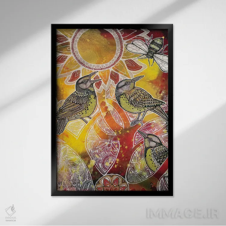 تابلو دکوراتیو تابستان پرنده چکاوک دشتی اثر لینت شلی - نمای قابدار مشکی