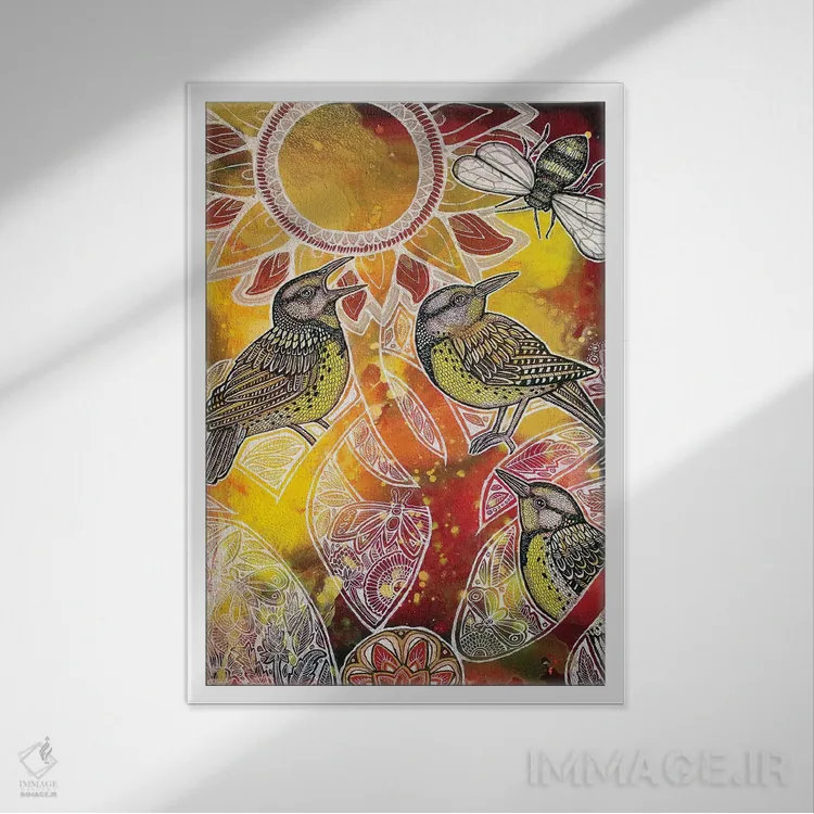 تابلو دکوراتیو تابستان پرنده چکاوک دشتی اثر لینت شلی - نمای قابدار سفید