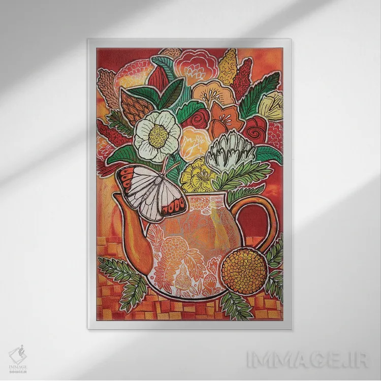 تابلو دکوراتیو چای سیاه ممتاز اثر لینت شلی - نمای قابدار سفید