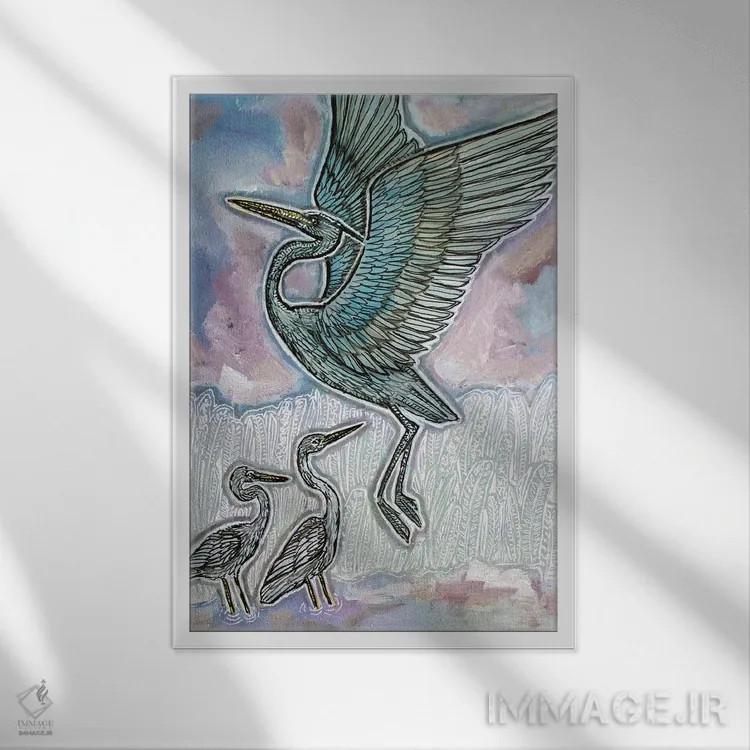 تابلو دکوراتیو به بالا و دوردست اثر لینت شلی - نمای قابدار سفید