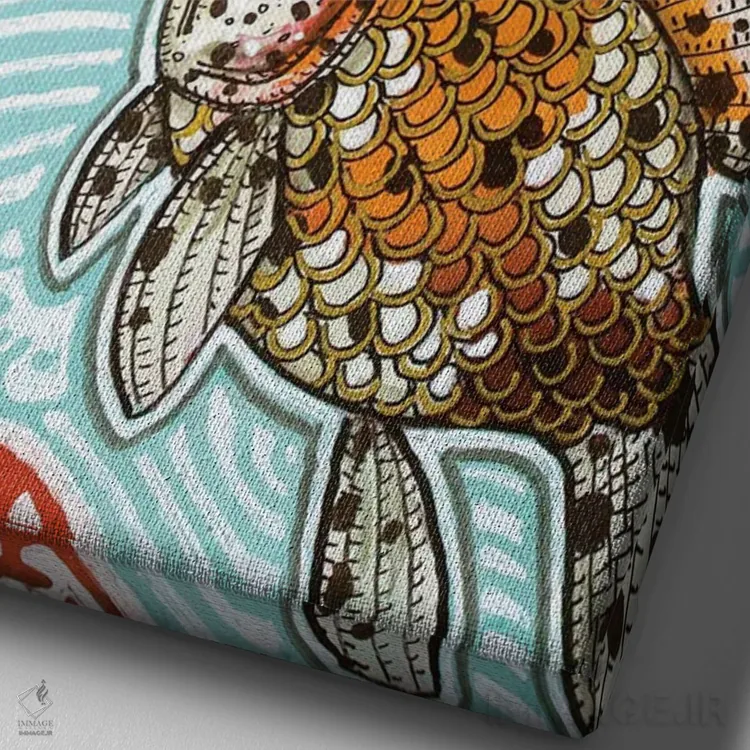 تابلو دکوراتیو دو ماهی طلایی خال دار اثر لینت شلی - نمای نزدیک بافت بوم