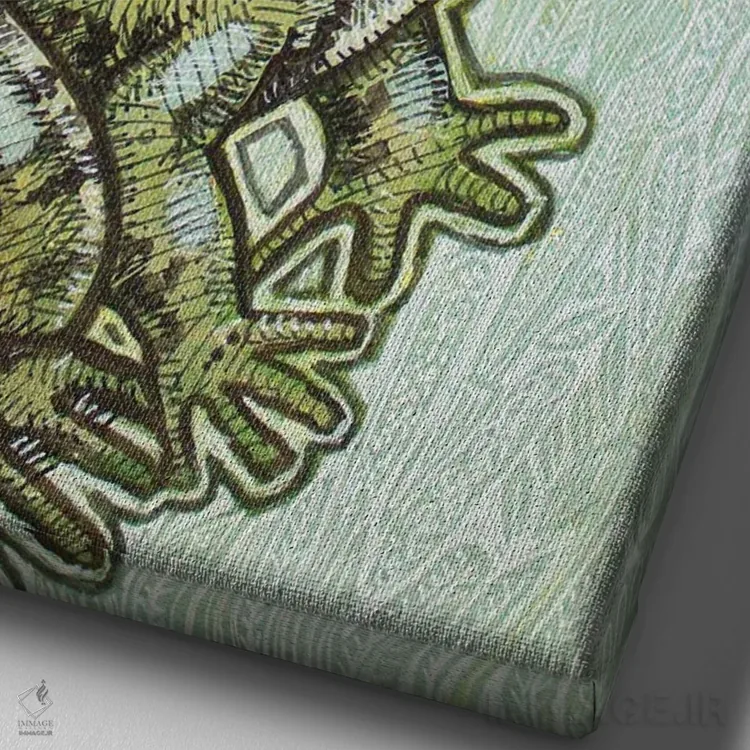 تابلو دکوراتیو کمی سبز اثر لینت شلی - نمای نزدیک بافت بوم