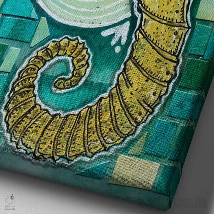 تابلو دکوراتیو اسب دریایی خجالتی اثر لینت شلی - نمای نزدیک بافت بوم