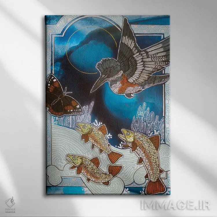 تابلو دکوراتیو بیرون از آبی عمیق اثر لینت شلی - نمای روبهرو روی دیوار