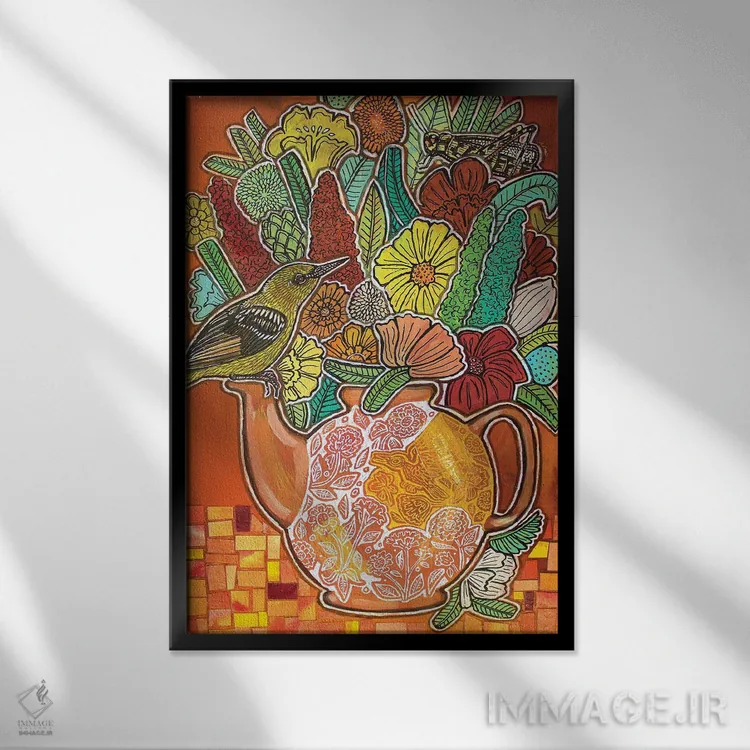 تابلو دکوراتیو چای زنجبیل اثر لینت شلی - نمای قابدار مشکی