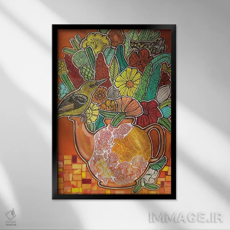 تابلو دکوراتیو چای زنجبیل اثر لینت شلی - نمای قابدار مشکی