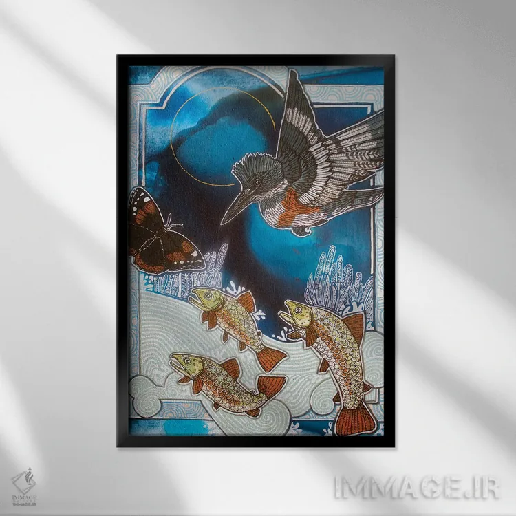 تابلو دکوراتیو بیرون از آبی عمیق اثر لینت شلی - نمای قابدار مشکی