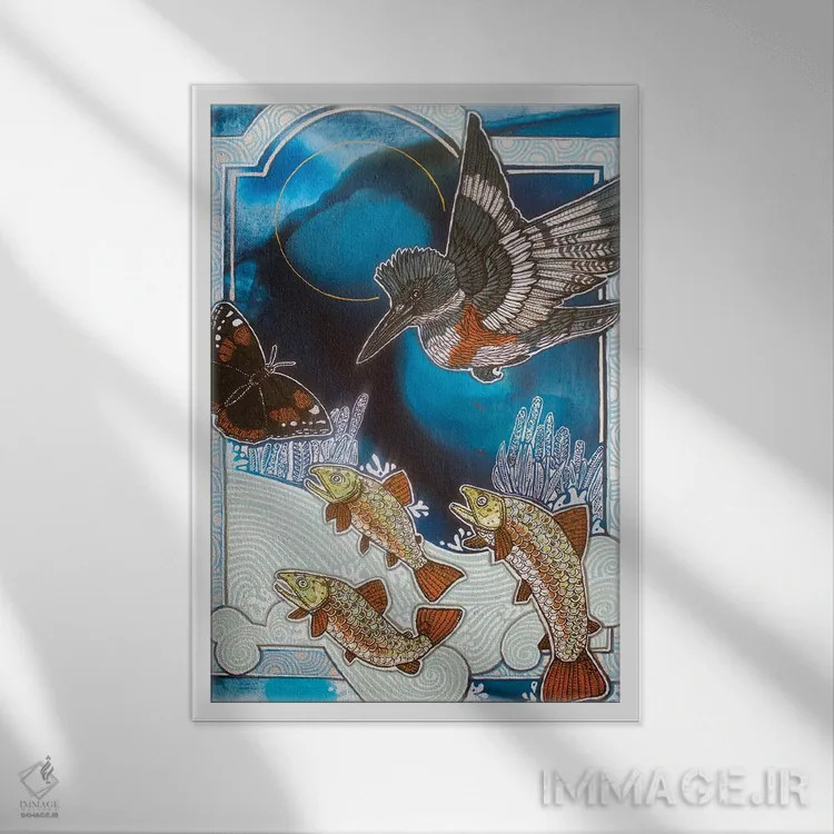 تابلو دکوراتیو بیرون از آبی عمیق اثر لینت شلی - نمای قابدار سفید