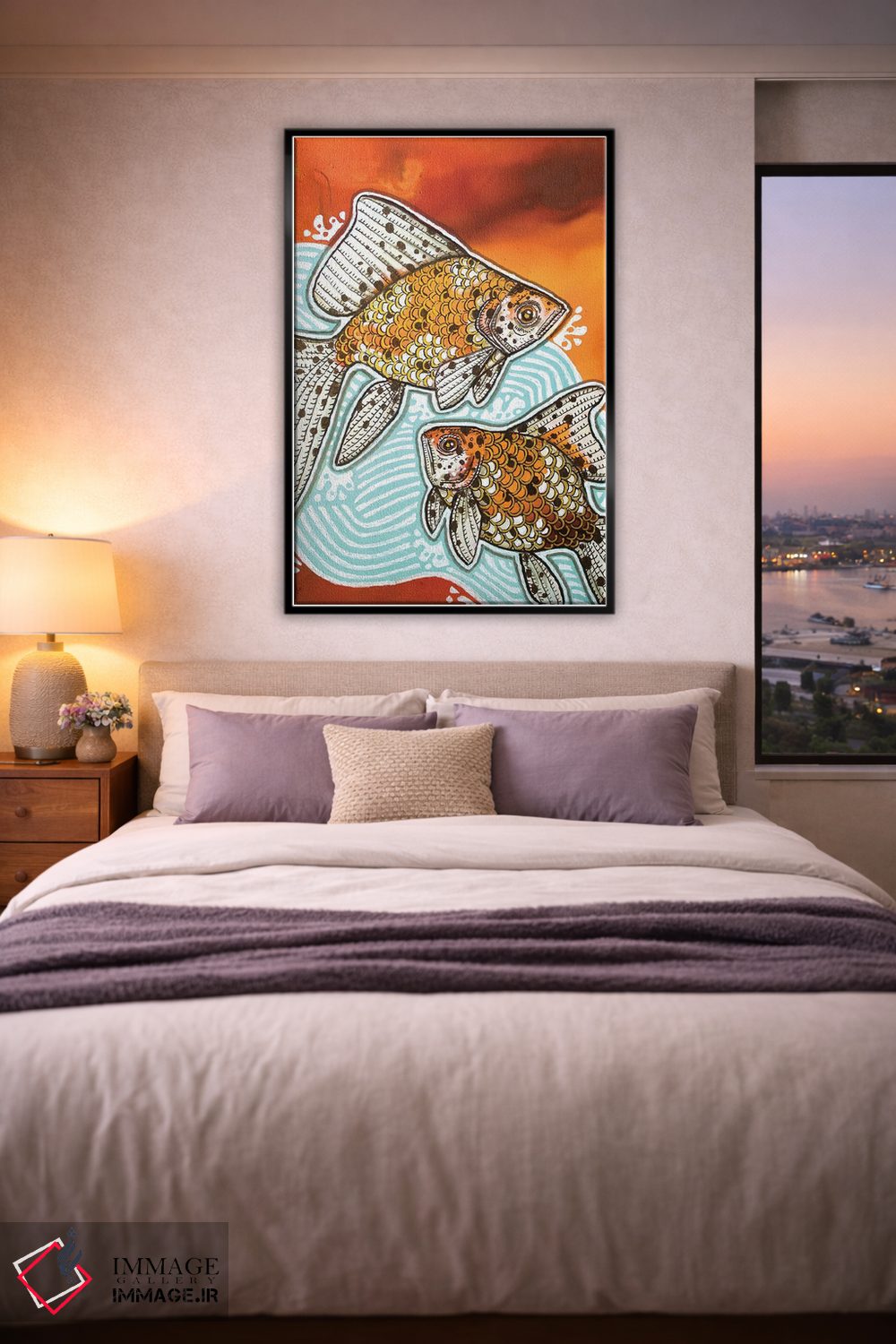 تابلو دکوراتیو دو ماهی طلایی خال دار اثر لینت شلی - D6B