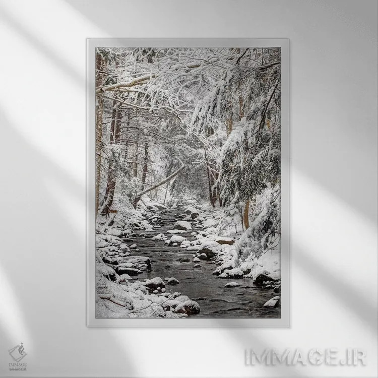 تابلو دکوراتیو جویبار در زمستان، نوا اسکوشیا، کانادا اثر اسکات لزلی - نمای قابدار سفید