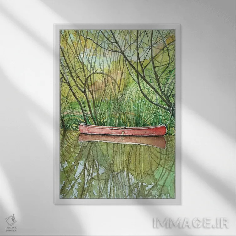 تابلو دکوراتیو قایق سرخ اثر لویزا میلیسنت - نمای قابدار سفید