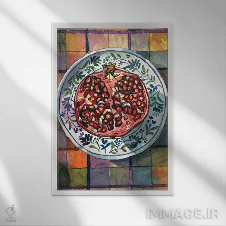 تابلو دکوراتیو لذت انار اثر لویزا میلیسنت - نمای قابدار سفید