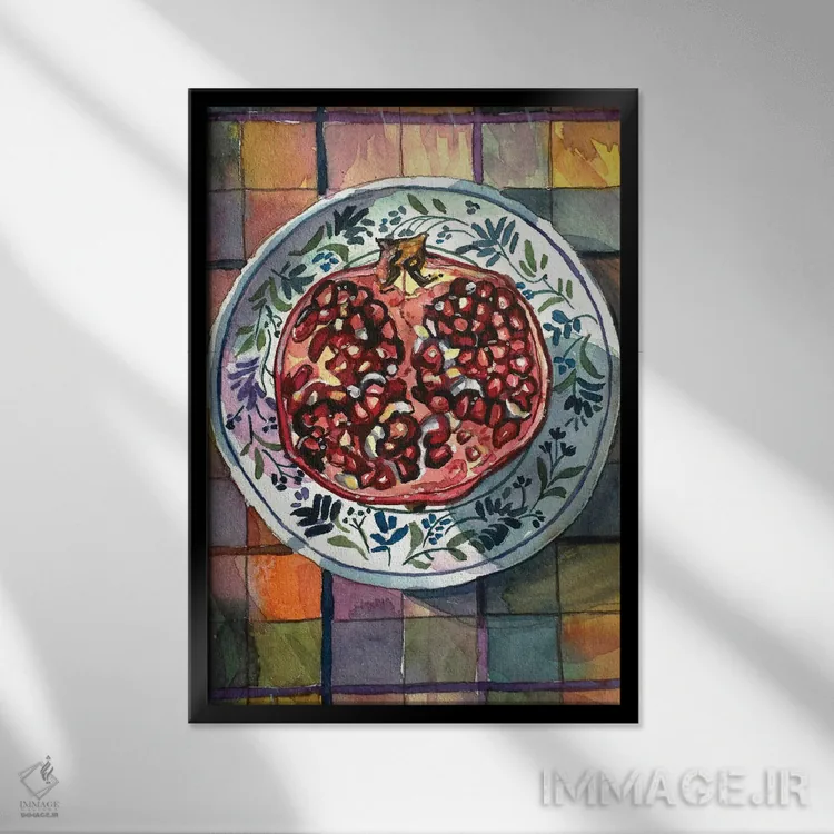 تابلو دکوراتیو لذت انار اثر لویزا میلیسنت - نمای قابدار مشکی