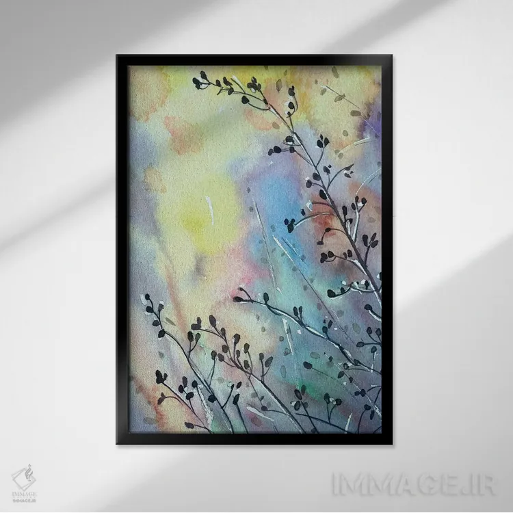 تابلو دکوراتیو علف ها در غروب اثر لویزا میلیسنت - نمای قابدار مشکی