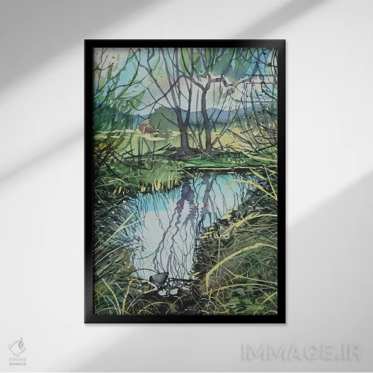 تابلو دکوراتیو آب راکد در نهر مدئا اثر لویزا میلیسنت - نمای قابدار مشکی