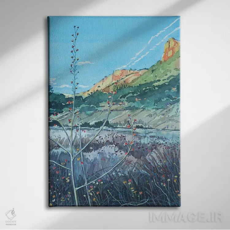 تابلو دکوراتیو علف های نجواگر کنار نهر مالیبو اثر لویزا میلیسنت - نمای روبهرو روی دیوار