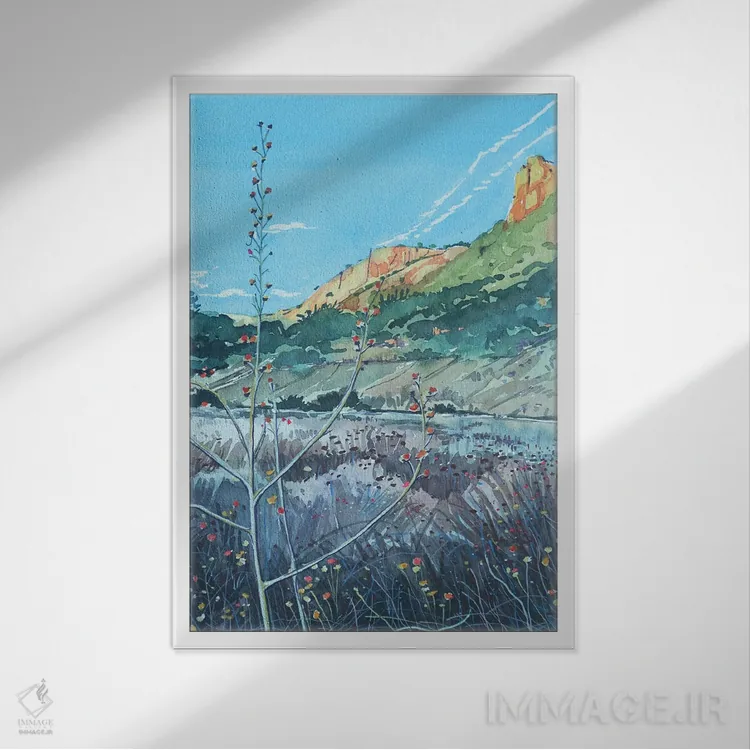 تابلو دکوراتیو علف های نجواگر کنار نهر مالیبو اثر لویزا میلیسنت - نمای قابدار سفید