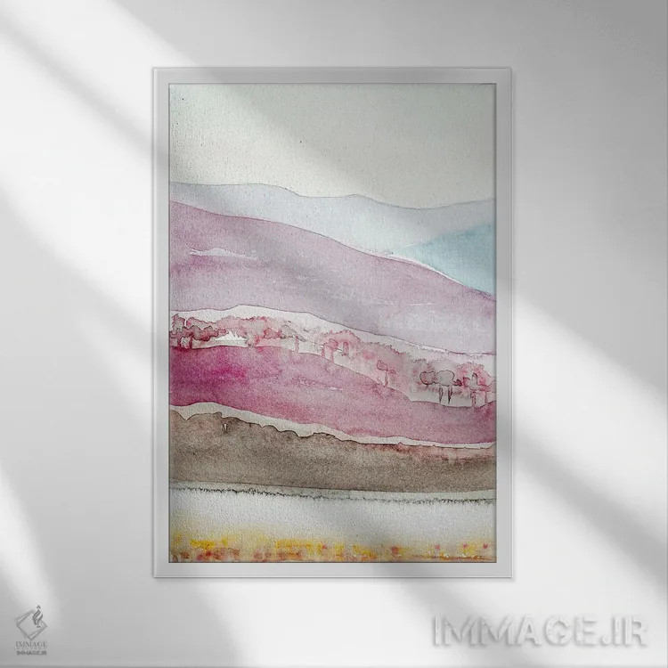 تابلو مینیمال تپه های بنفش انتزاعی اثر لویزا میلیسنت - نمای قابدار سفید