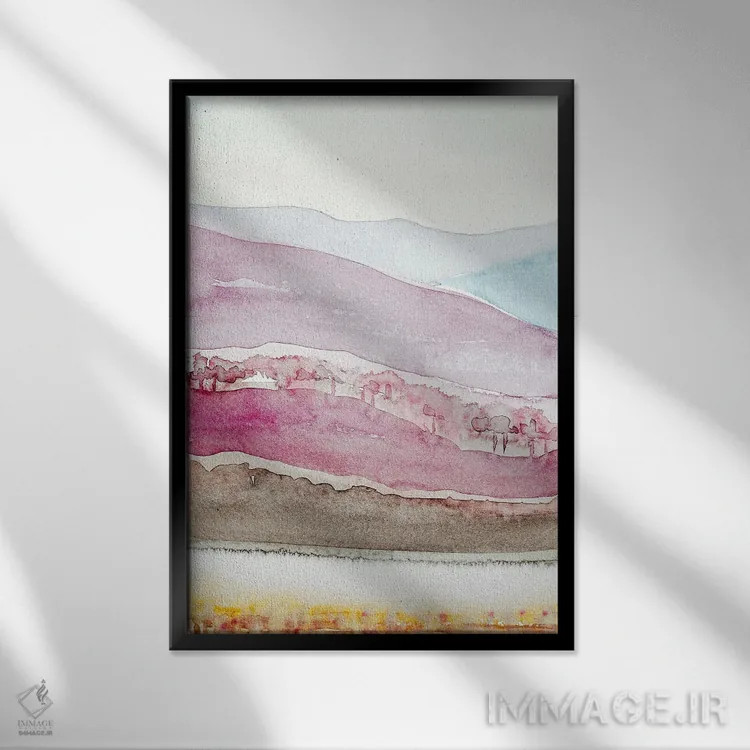 تابلو مینیمال تپه های بنفش انتزاعی اثر لویزا میلیسنت - نمای قابدار مشکی