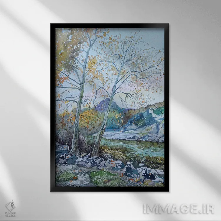 تابلو دکوراتیو دو چنار کنار سد اثر لویزا میلیسنت - نمای قابدار مشکی