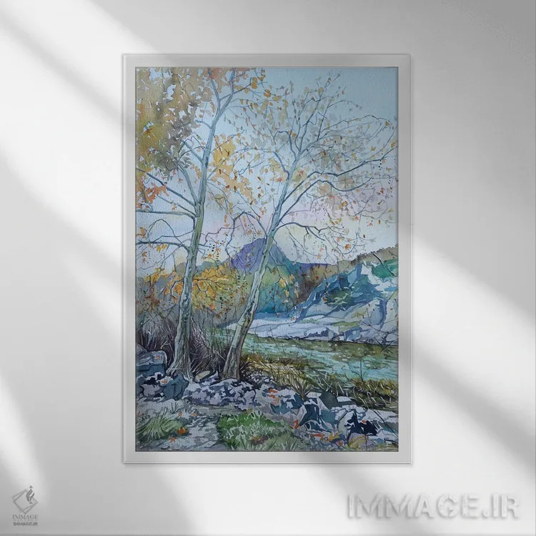 تابلو دکوراتیو دو چنار کنار سد اثر لویزا میلیسنت - نمای قابدار سفید