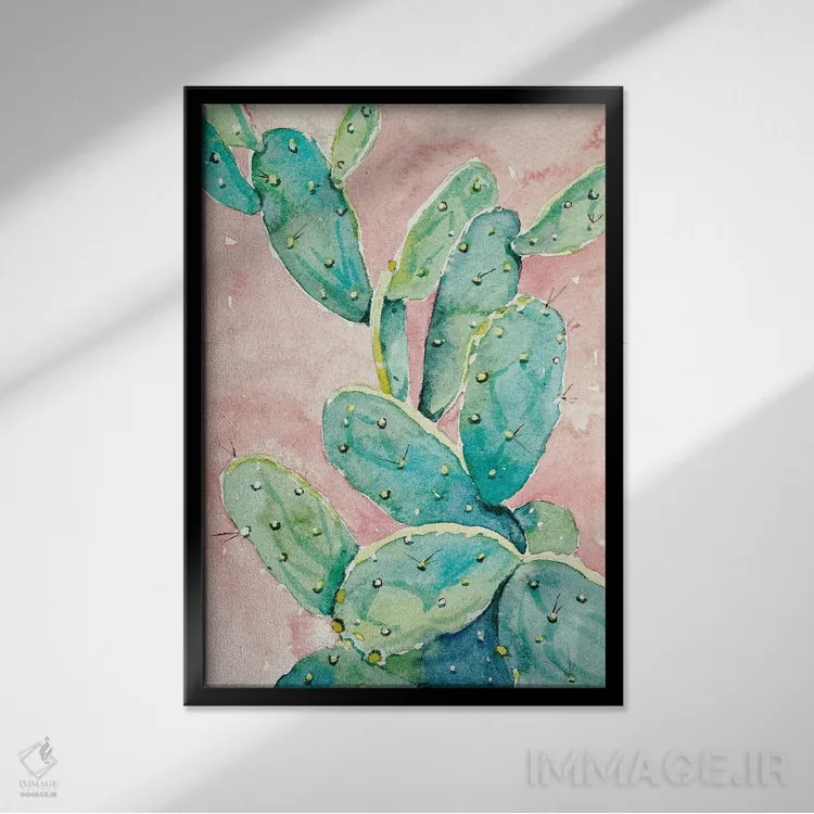 تابلو دکوراتیو کاکتوس باغچه ای اثر لویزا میلیسنت - نمای قابدار مشکی