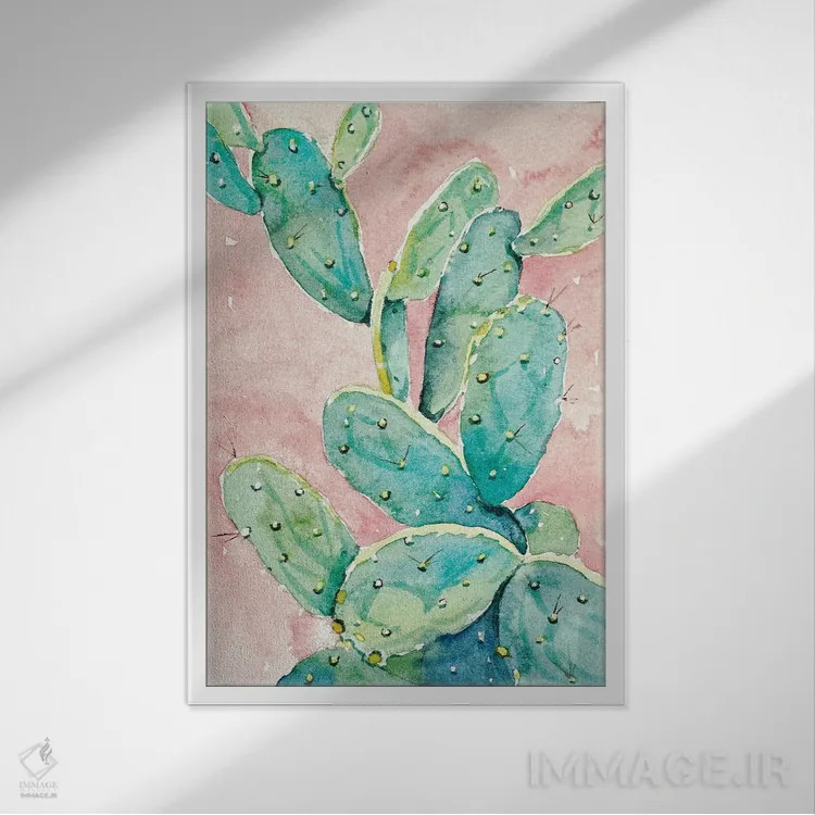تابلو دکوراتیو کاکتوس باغچه ای اثر لویزا میلیسنت - نمای قابدار سفید