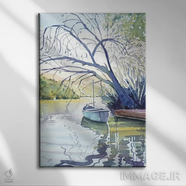 تابلو دکوراتیو قایق تنها اثر لویزا میلیسنت - نمای روبهرو روی دیوار