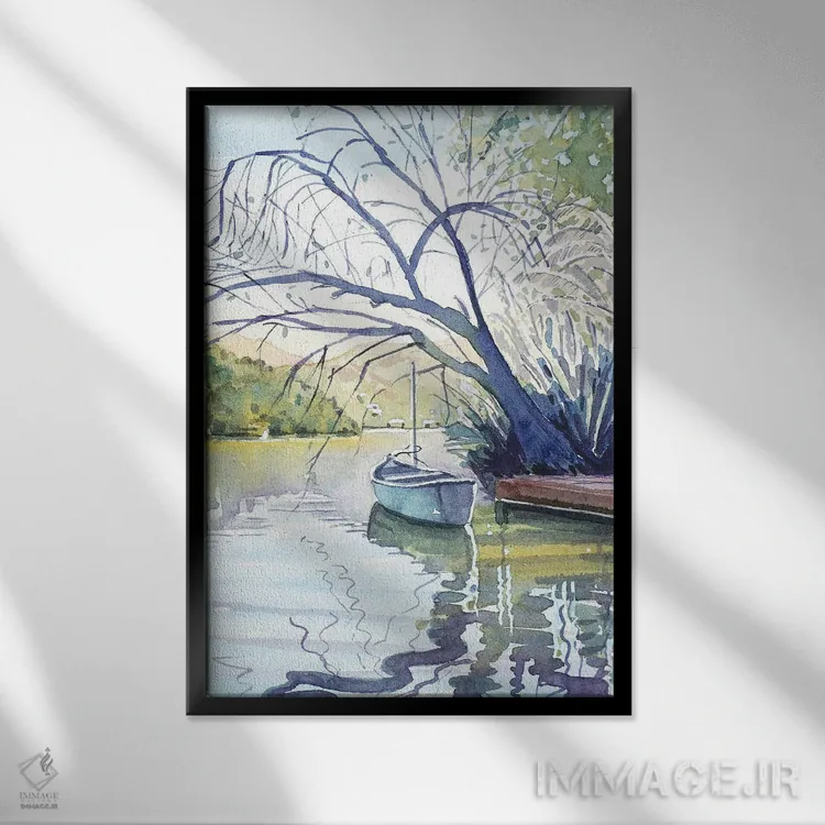 تابلو دکوراتیو قایق تنها اثر لویزا میلیسنت - نمای قابدار مشکی